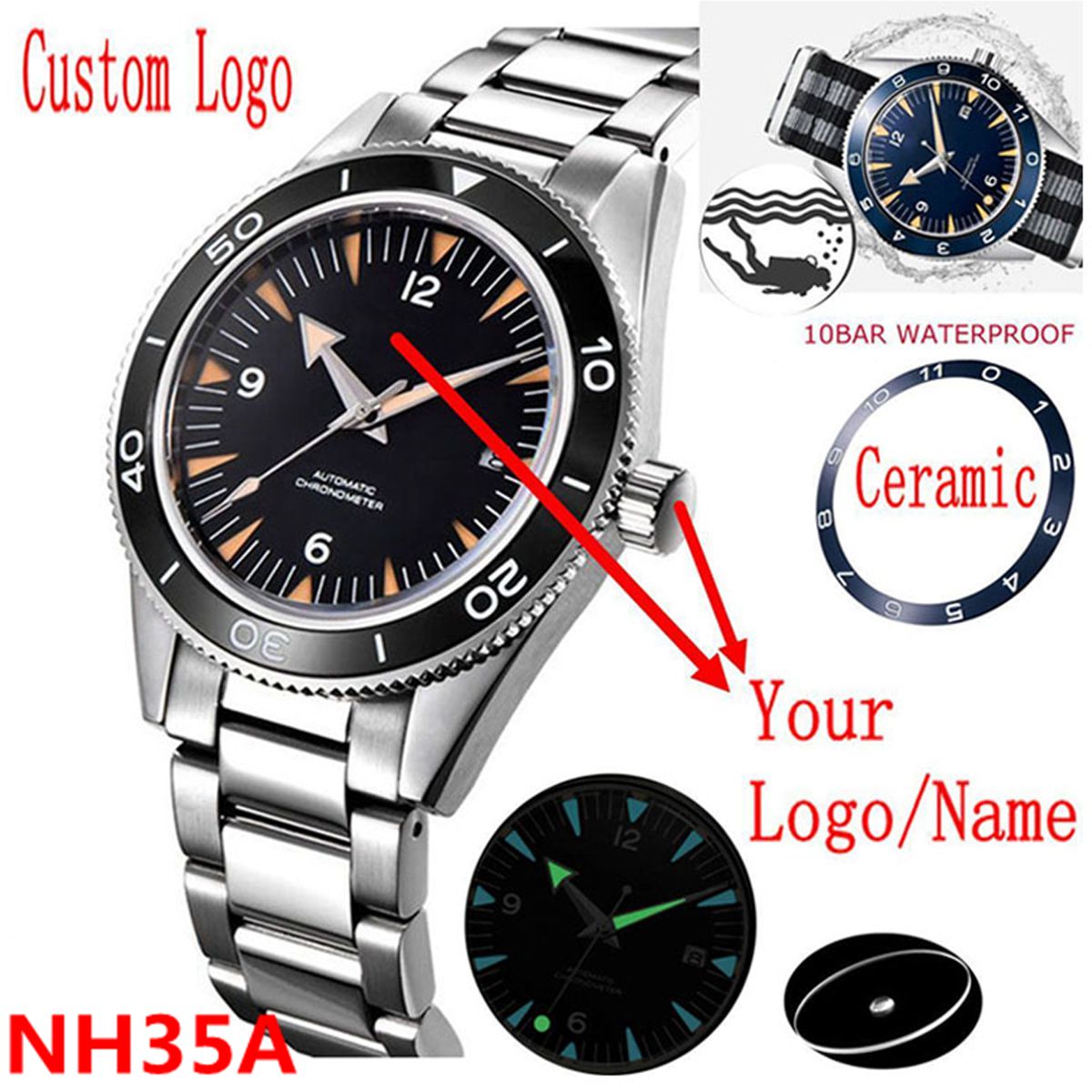 Luxury Ceramic Watch - Logo personnalisé NH35 mouvement montre 10