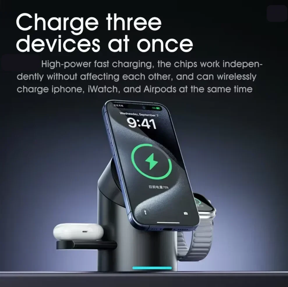 Iwatch Smartwatch - Chargeur sans fil magnétique 3-en-1 Qi2