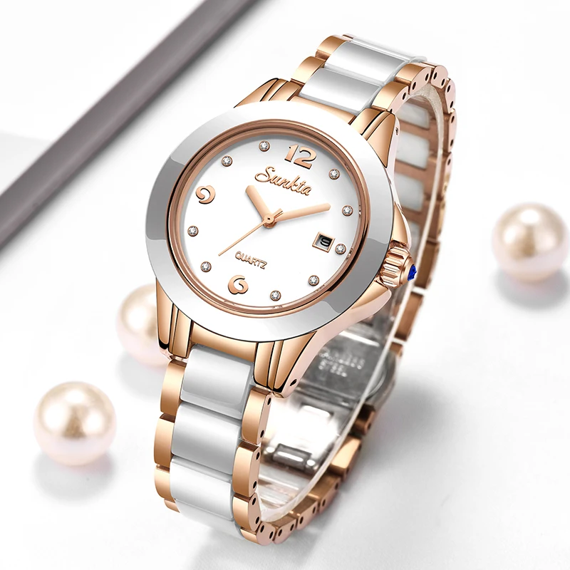 Luxury Ceramic Watch - Sunkta mode Quartz pour Femme Montre