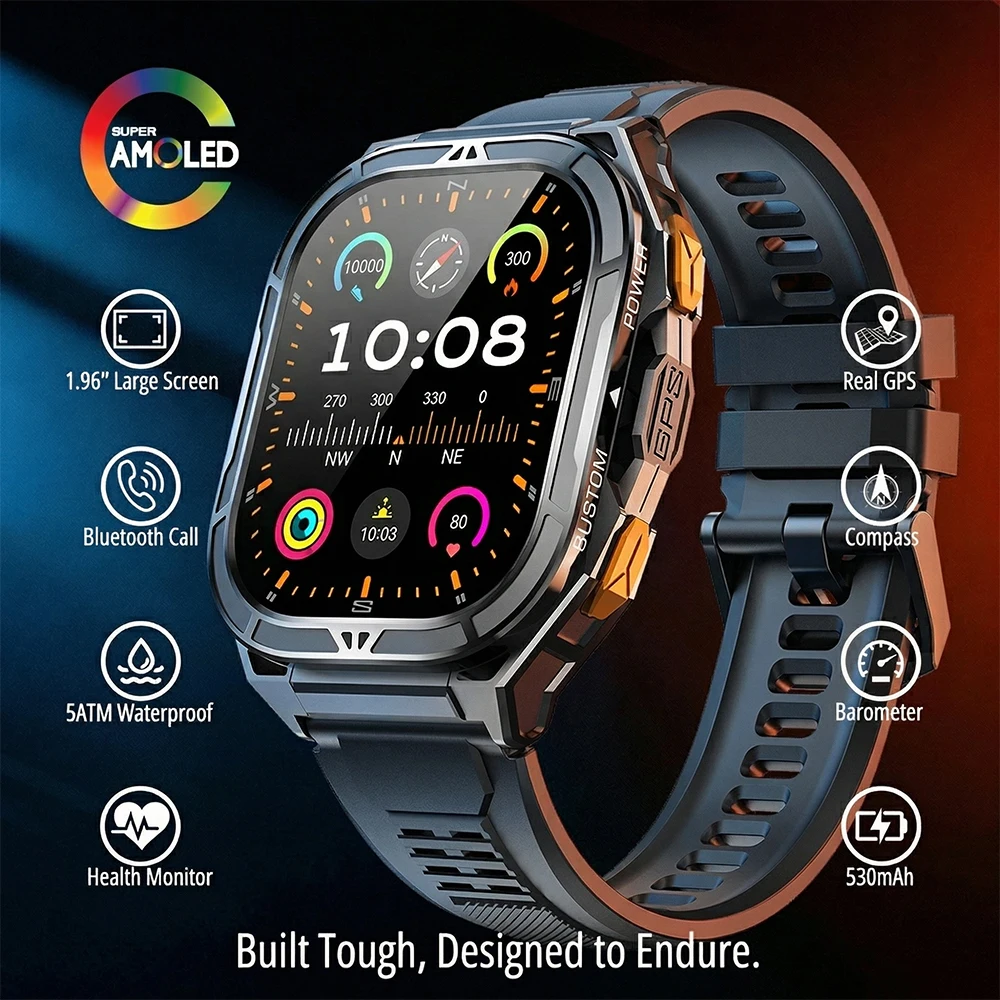 Smartwatch Square Watches For Men - Montre connectée AMOLED de luxe, GPS