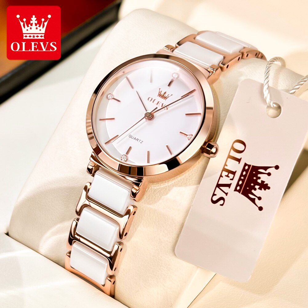 Luxury Ceramic Watch - OLEVS-Montre-bracelet de luxe en or rose